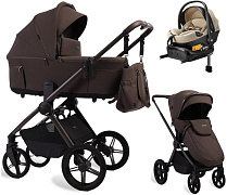 Детская коляска Peppy Soho 4 в 1 с автокреслом Welldon Crown 2 Beige и базой Brown (коричневый), рама серо-бежевый
