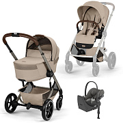 Коляска Cybex Balios S Lux Fold Cot TPE Cloud T Mirage Grey Base T 4 в 1 Almond Beige с дождевиками