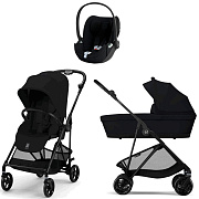 Коляска Cybex Melio Carbon Cloud T i-Size Sepia Black Plus 3 в 1 Magic Black с дождевиками