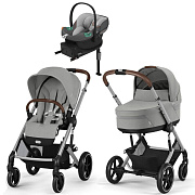 Коляска Cybex Balios S Lux SLV complete Aton S2 Lava Grey Base One 4 в 1 Stone Grey с дождевиками