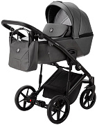 Детская коляска Adamex Mobi Deluxe 3 в 1 M-SD06 (ГРАФИТ+ЧЕРНАЯ КОЖА)