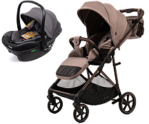 Прогулочная коляска Peppy Amici с автокреслом Jovikids Aria Sandstone рама Greige