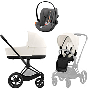 Коляска Cybex Priam IV Matt Black complete и автокресло Cloud G i-Size Lava Grey Plus 3 в 1 Off White