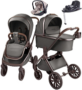 Детская коляска AmaroBaby Motus Premium Ecco Exclusive 4 в 1 с автокреслом Rant Miro Beige и базой серый
