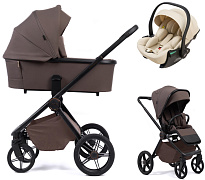 Детская коляска Peppy Monaco Plus 3 в 1 с автокреслом Jet Beige Brownie (коричневый), рама черная