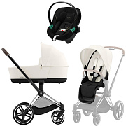Коляска 3 в 1 Cybex Priam IV Chrome Brown complete и автокресло Aton S2 i-Size Moon Black Off White