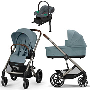 Коляска Cybex Balios S Lux TPE complete Aton B2 Steel Grey Base One 4 в 1 Stormy Blue с дождевиками