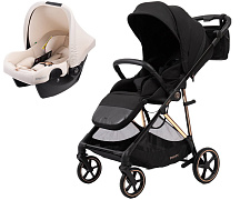 Прогулочная коляска Peppy Amici с автокреслом Rise Milk Black рама Gold