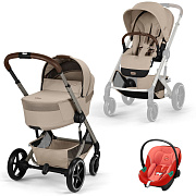 Коляска Cybex Balios S Lux Fold Cot TPE Aton S2 Hibiscus Red 3 в 1 Almond Beige с дождевиками
