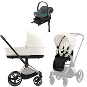 Коляска Cybex Priam IV Rosegold complete Aton B2 Steel Grey Base One 3 в 1 Off White
