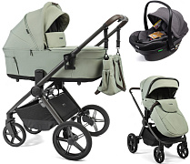 Детская коляска Peppy Soho 3 в 1 с автокреслом Jovikids Aria Black Oregano (орегано), рама серо-бежевый