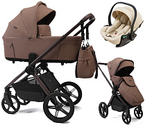 Детская коляска Peppy Soho 3 в 1 с автокреслом Jet Beige Cappuccino (капучино) рама шоколад