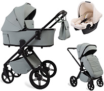Детская коляска Peppy Monaco Plus 3 в 1 с автокреслом Rise Milk Mint (мятный), рама черная