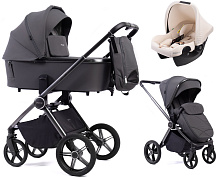 Детская коляска Peppy Monaco 3 в 1 с автокреслом Rise Milk Antrazit (графитовый), рама серая