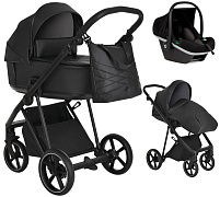 Детская коляска Roan Sol Кожа 3 в 1 с автокреслом Tutis Elo Black RSL/2027 Black /Black/руч.Черный