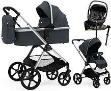 Коляска Agex Life 4 в 1 хромированная рама с автокреслом i-Safe Black и базой ALM606 Midnight Grey (Темно-серый)