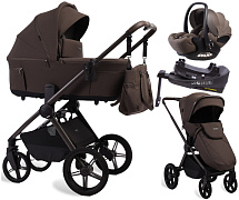 Детская коляска Peppy Soho 4 в 1 с автокреслом Verona Brown и базой Brown (коричневый), рама серо-бежевый