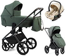 Детская коляска Peppy Monaco Thermo 3 в 1 с автокреслом Jet Beige Green (зеленый), рама серо-коричневая