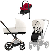 Коляска Cybex Priam IV Rosegold complete Aton B2 Dynamic Red Base One 3 в 1 Off White
