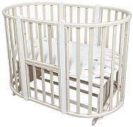 Детская кроватка-трансформер Кедр Фиалка 4 в 1 маятник поперечный,колеса кашемир/белый