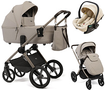 Детская коляска Peppy Monaco Thermo 3 в 1 с автокреслом Jet Beige Latte (бежевый), рама бежевая