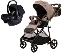 Прогулочная коляска Peppy Amici с автокреслом Rise Black Sandstone рама Greige