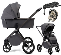 Детская коляска Peppy Monaco Plus 4 в 1 с автокреслом Welldon Crown 2 Beige и базой Antrazit (графитовый), рама серая