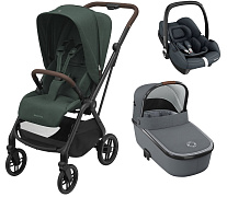 Детская коляска Maxi-Cosi Leona²  Oria 3 в 1 с автокреслом CabrioFix Essential graphite 1204403110 Twillic Green/1507050110 Essential Grey