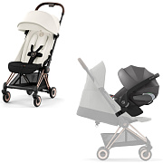 Коляска Cybex Coya Rosegold Frame Cloud T i-Size Mirage Grey Plus Off White с дождевиком и бампером