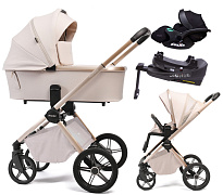 Детская коляска Peppy Monaco Plus 4 в 1 с автокреслом Verona Black и базой Beige (бежевый), рама беж, шлифованный алюминий
