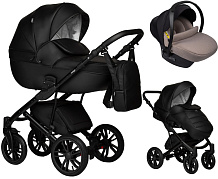 Детская коляска Indigo Mio Eco 3 в 1 с автокреслом Avionaut Cosmo Beige 01 черная кожа