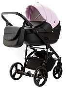 Детская коляска Adamex Lanti Deluxe 2 в 1 LN-SD101 (РОЗОВ.ЗЕФИР КОЖА + ЧЕРН.КОЖА)