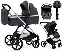 Коляска Agex Life 4 в 1 хромированная рама с автокреслом i-Safe S Grey и базой ALM606 Midnight Grey (Темно-серый)