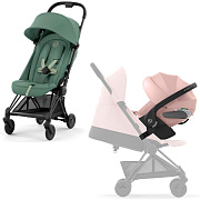 Коляска Cybex Coya Matt Black Frame Cloud T i-Size Peach Pink Plus Leaf Green с дождевиком и бампером
