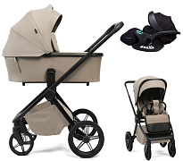 Детская коляска Peppy Monaco Plus 3 в 1 с автокреслом Verona Black Sandstone (песочный), рама черная