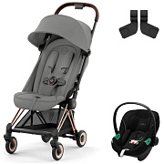 Коляска Cybex Coya Rosegold Frame Aton S2 i-Size Moon Black Mirage Grey с дождевиком и бампером