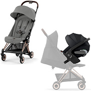 Коляска Cybex Coya Rosegold Frame Cloud T i-Size Sepia Black Plus Mirage Grey с дождевиком и бампером