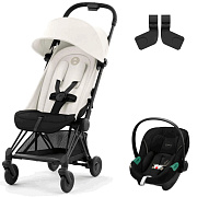 Коляска Cybex Coya Matt Black Frame Aton S2 i-Size Moon Black Off White с дождевиком и бампером