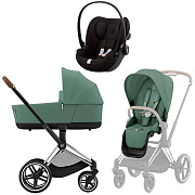 Коляска Cybex Priam IV Chrome Brown complete и автокресло Cloud G i-Size Magic Black 3 в 1 Leaf Green
