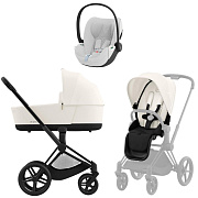 Коляска 3 в 1 Cybex Priam IV Matt Black complete и автокресло Cloud T i-Size Platinum White Plus Off White