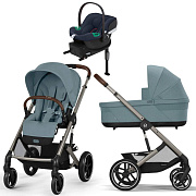 Коляска Cybex Balios S Lux TPE complete Aton B2 Bay Blue Base One 4 в 1 Stormy Blue с дождевиками