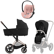 Коляска 3 в 1 Cybex Priam IV Rosegold complete и автокресло Cloud T i-Size Peach Pink Plus Sepia Black