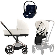 Коляска Cybex Priam IV Rosegold complete Cloud T Rebellious Luxury Denim Blue 3 в 1 Off White