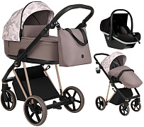 Детская коляска Roan Sol Flowers 3 в 1 с автокреслом Tutis Elo Black RSF/5001 Powder/Rose gold