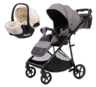 Прогулочная коляска Peppy Amici с автокреслом Verona Beige Grey рама Black Chrome