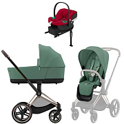 Коляска Cybex Priam IV Rosegold complete Aton B2 Dynamic Red Base One 3 в 1 Leaf Green