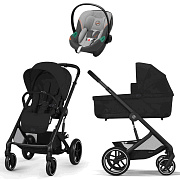 Коляска Cybex Balios S Lux BLK complete Aton S2 Lava Grey 3 в 1 Moon Black с дождевиками