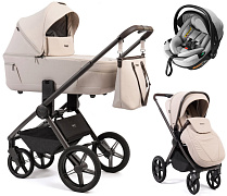 Детская коляска Peppy Monaco Thermo 3 в 1 с автокреслом Welldon Crown 2 Grey Beige (молочный), рама серо-коричневая