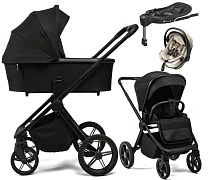 Детская коляска Peppy Monaco Plus 4 в 1 с автокреслом Welldon Crown 2 Beige и базой Black (черный), рама черная