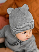 Шапка вязаная AmaroBaby Pure Love Bear Winter зимняя с утеплителем серая 38